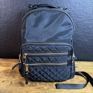 Mistique Quilted Nylon Black Gold Hardware Multi-Pocket Backpack Womens Medium